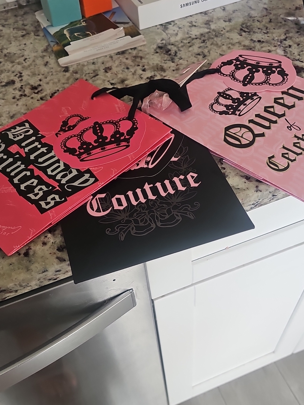 3 Juicy Couture Pink and Black Gift Bags - Birthday Princess & Queen